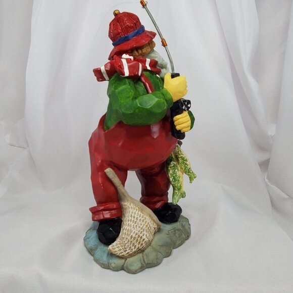 VTG Fishing Santa Claus Figurine Holding Rod & Fish Snagged his Bottom 9" Tall - Picture 5 of 13